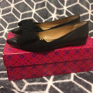 Tory Burch Eleanor Leather & Suede Black Ballet Flat | Size 6